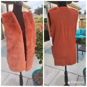 NWT! Liz Claiborne Rust Fur Vest